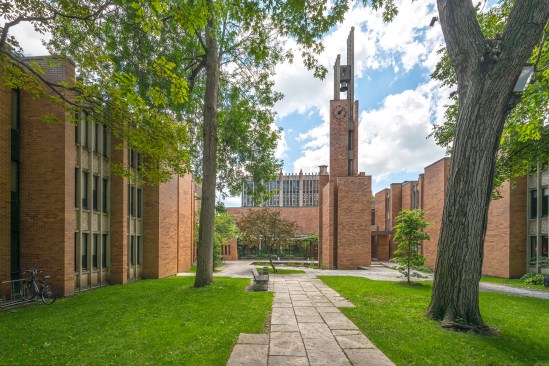 Massey College's quad and bell tower