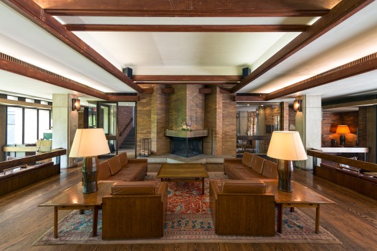 The fireplace in the Massey common room