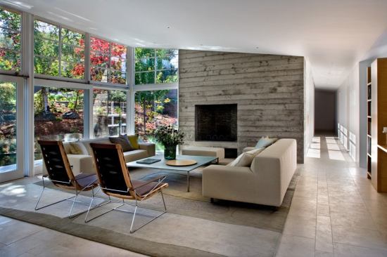 Support walls of board-formed concrete help to brace the structure...