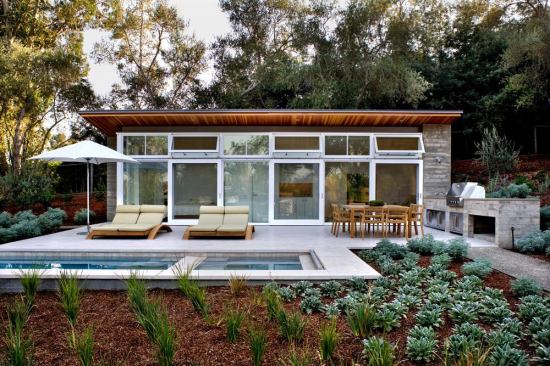 The pool house.