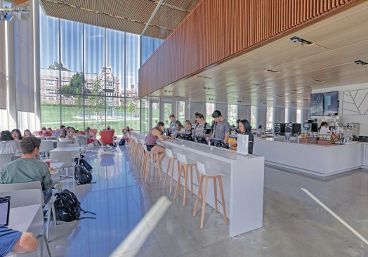 The interior of the Craig and Nancy Schnuck Pavilion, designed by KieranTimberlake, at Washington University in St. Louis.