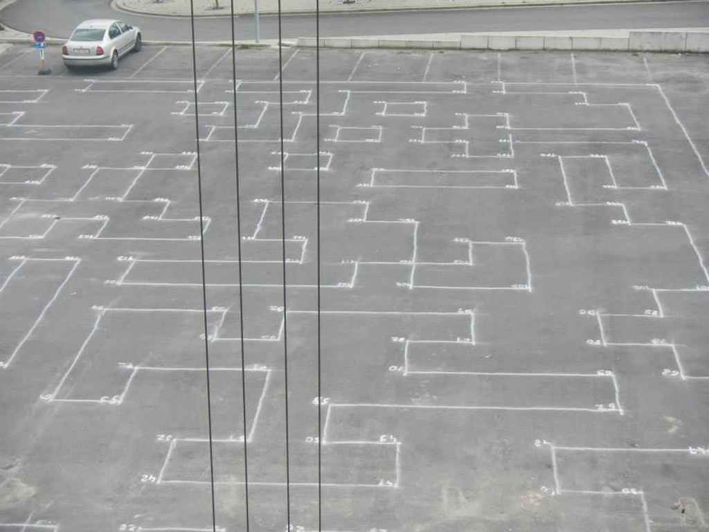 Wagon Landscaping created a temporary garden in Kortrijk, Belgium by sawcutting asphalt pavement, removing some areas, and planting them offering comfortable rooms in a labyrinthine space.